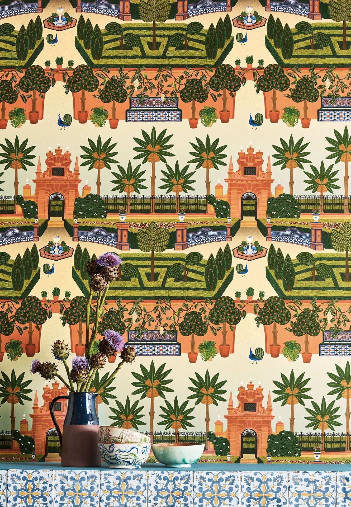 Alcazar Gardens Wallpaper - Terracotta Multi