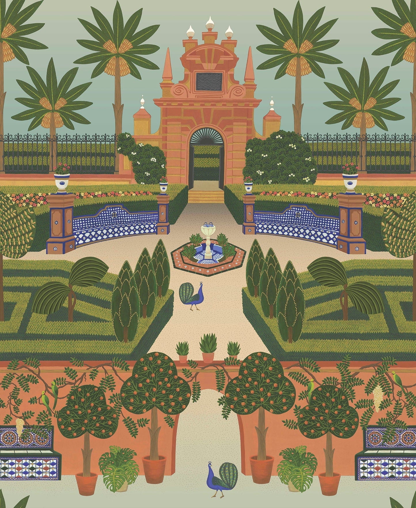 Alcazar Gardens Wallpaper - Terracotta Multi