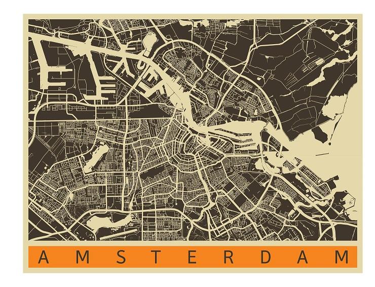City Map Many Cities - Custom Sized Wallpaper Mural (per m2) - Amsterdam Retro