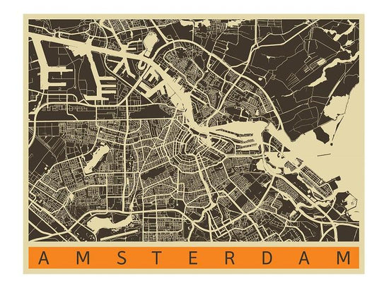 City Map Many Cities - Custom Sized Wallpaper Mural (per m2) - Amsterdam Retro