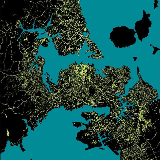 City Map Many Cities - Custom Sized Wallpaper Mural (per m2) - Auckland Yellow Roads