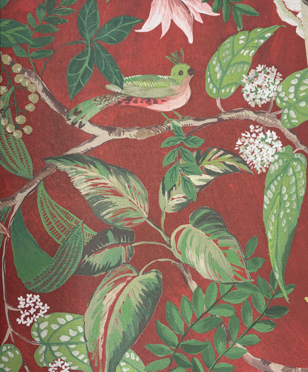 Sample - Birds Sing and Flowers Bloom Wallpaper - Burgundy