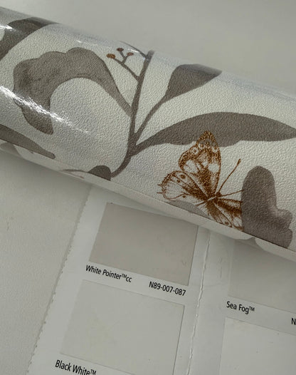 Green Life Sweet Butterfly Vinyl Wallpaper - Taupe Gold - Last 25 Rolls