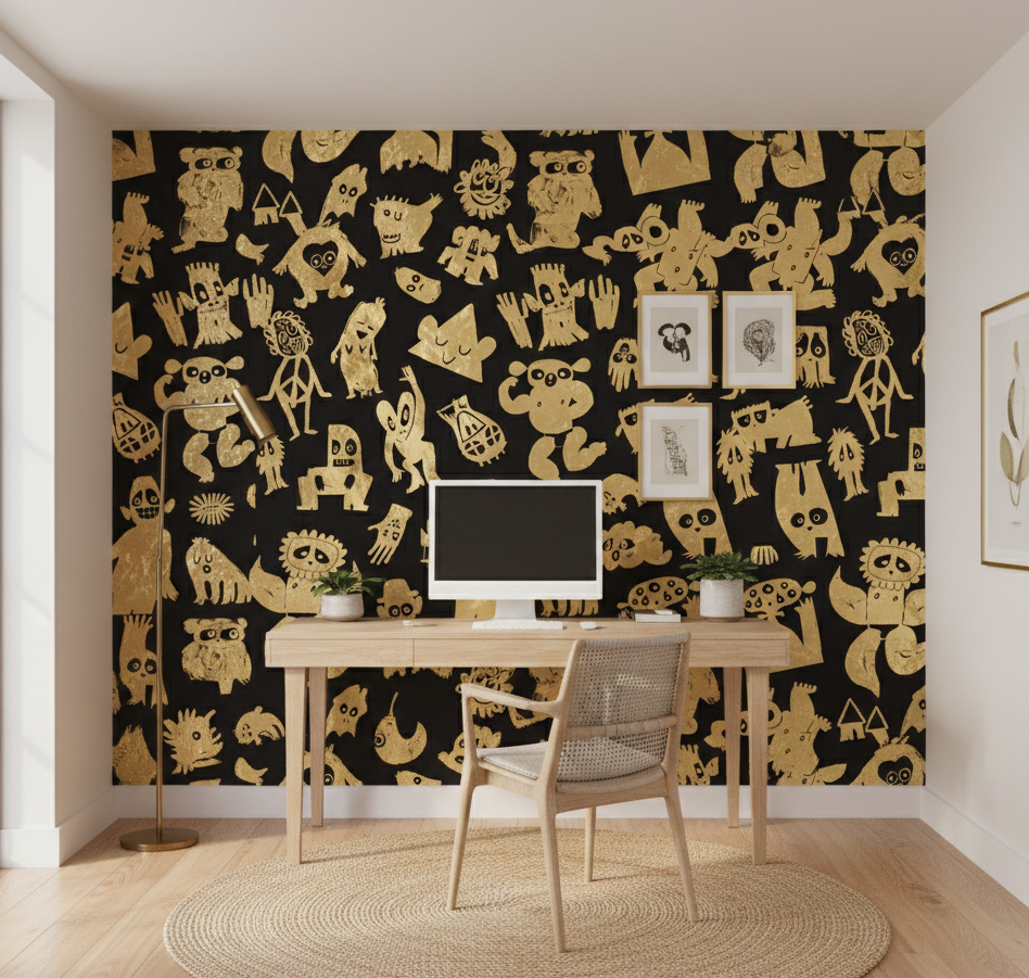 Love Machine 'Foil Print' by Bas Kosters Wallpaper - Gold on Black