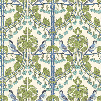 Bird & Cherries Wallpaper - Red Green