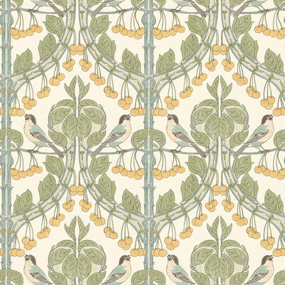 Bird & Cherries Wallpaper - Red Green