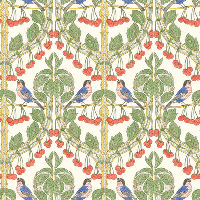 Bird & Cherries Wallpaper - Red Green