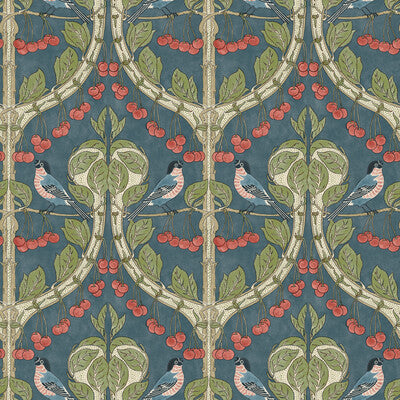 Birds & Cherries Wallpaper - Indigo