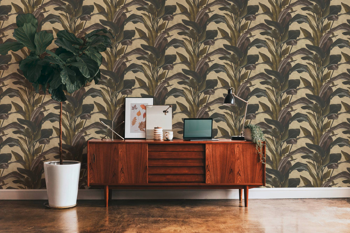 Banana Tropical Wallpaper - Brown + Gold