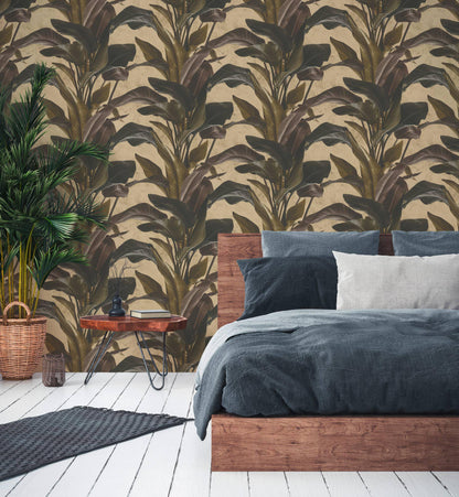 Banana Tropical Wallpaper - Brown + Gold