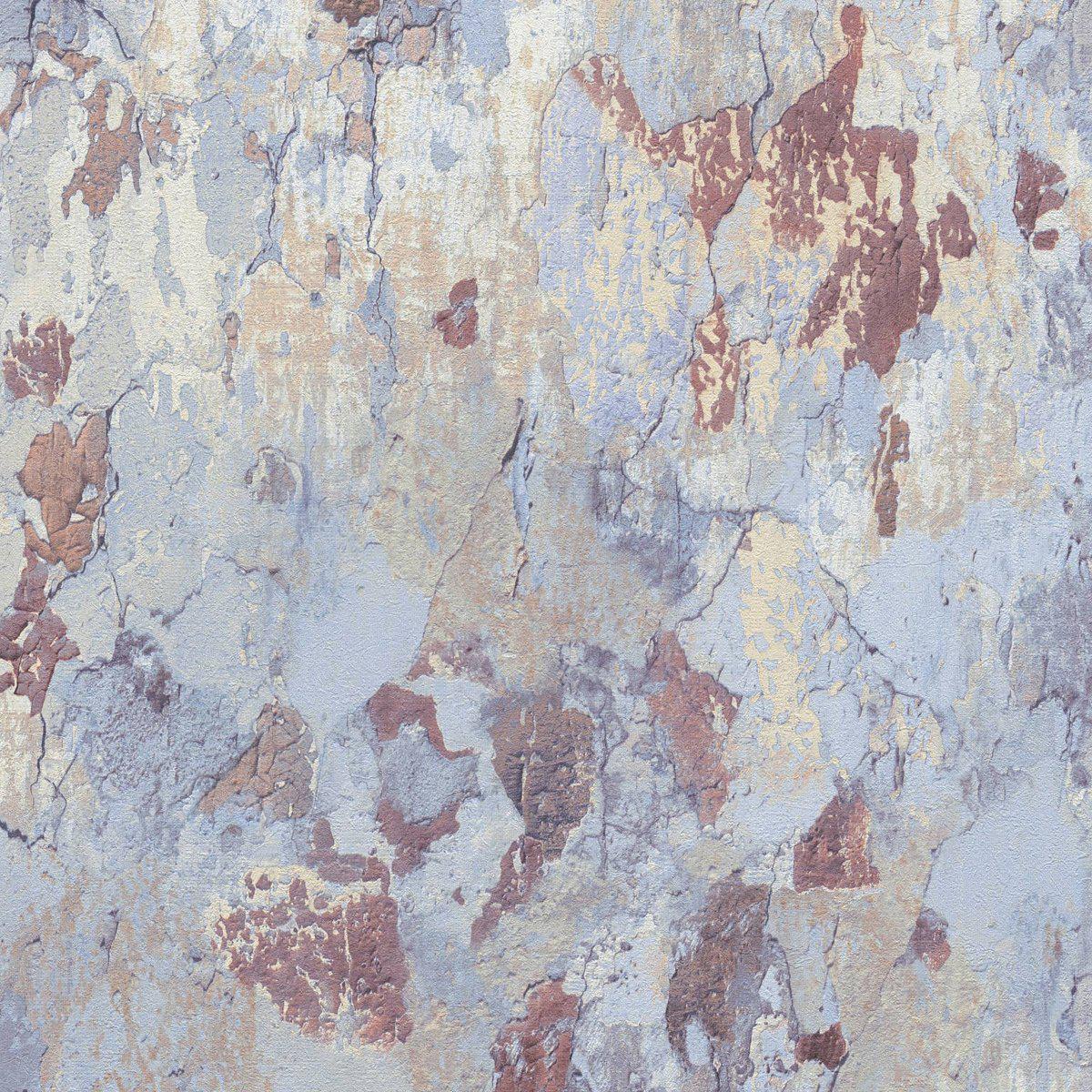Sample - Barcelona Plaster Wallpaper - Beige - Blue - Rust