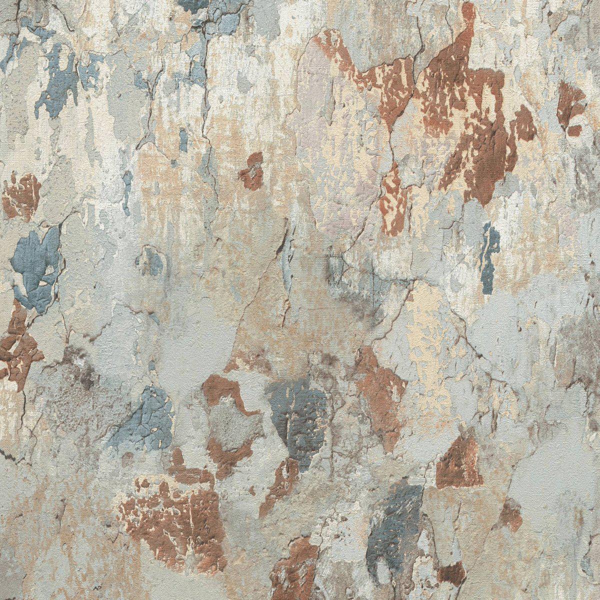 Sample - Barcelona Plaster Wallpaper - Grey - Green - Rust