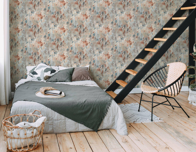 Barcelona Plaster Wallpaper - Grey - Green - Rust