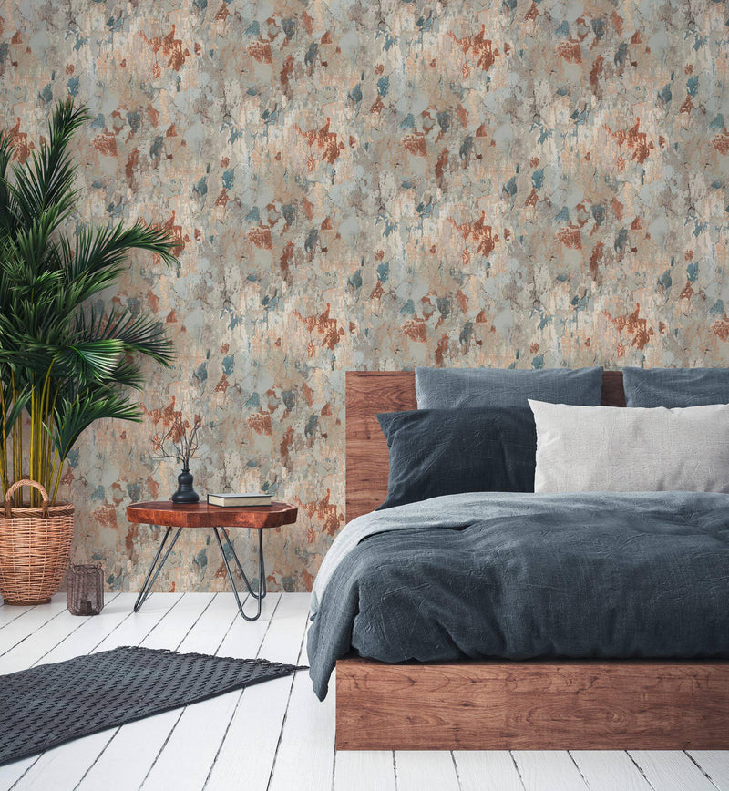 Barcelona Plaster Wallpaper - Grey - Green - Rust