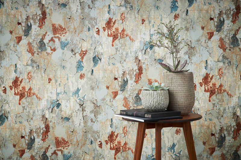 Barcelona Plaster Wallpaper - Grey - Green - Rust
