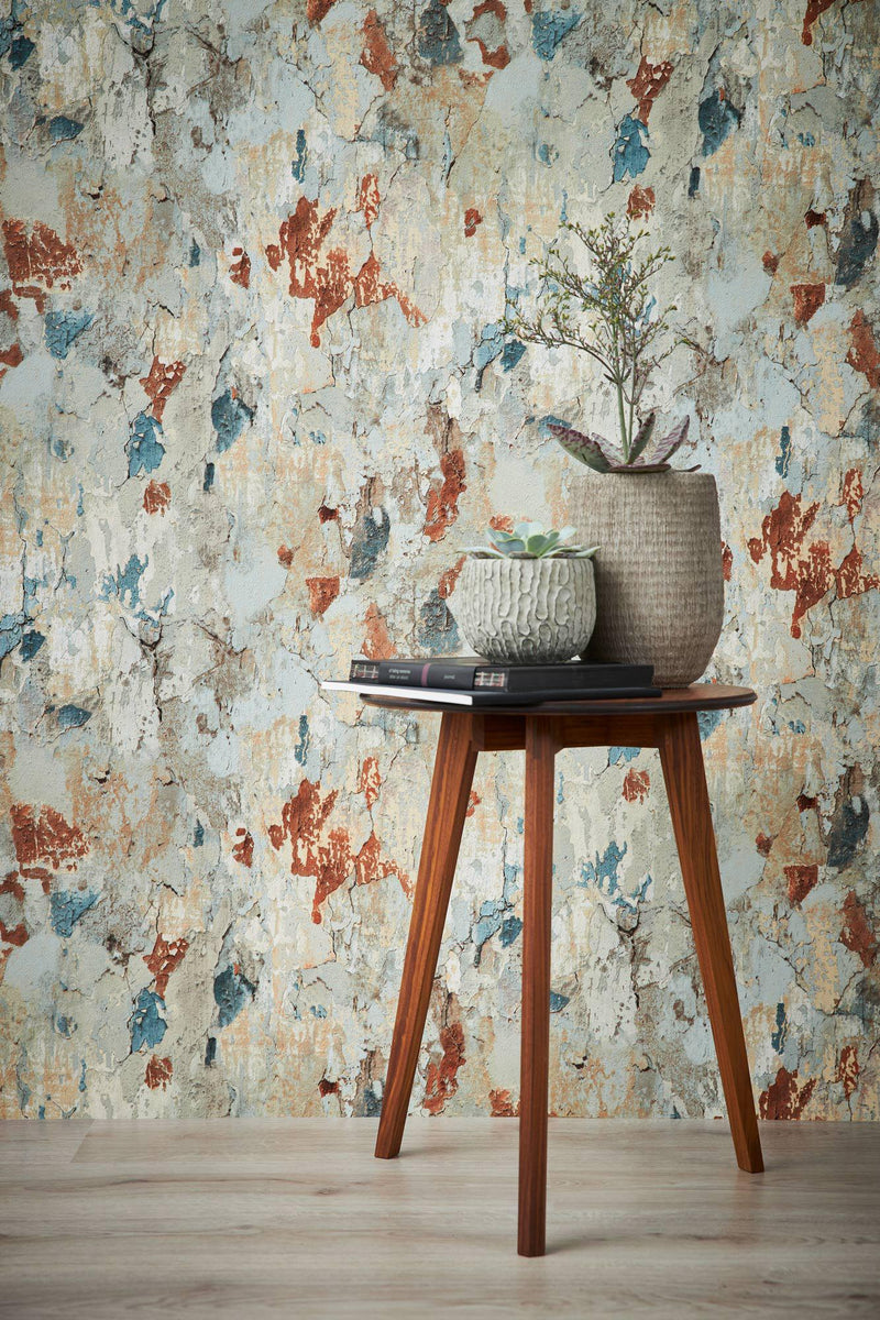 Barcelona Plaster Wallpaper - Grey - Green - Rust
