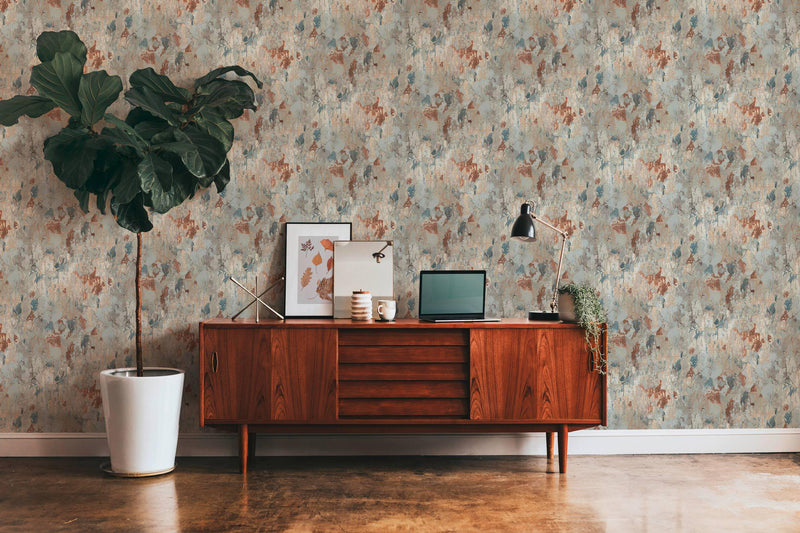 Barcelona Plaster Wallpaper - Grey - Green - Rust