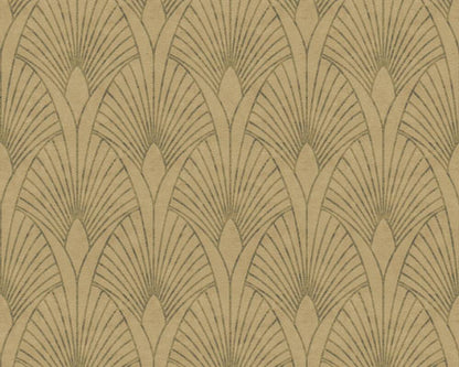 Art Deco Baroque Fans Wallpaper - Beige/Gold