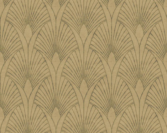 Art Deco Baroque Fans Wallpaper - Beige/Gold