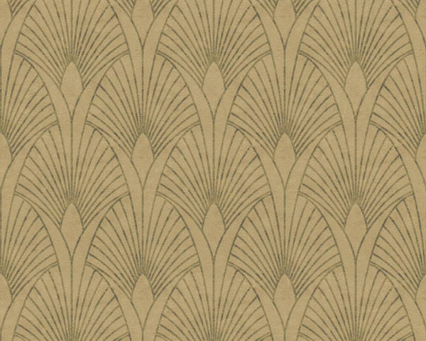 Sample - Art Deco Baroque Fans Wallpaper - Beige/Gold