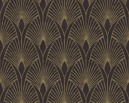 Art Deco Baroque Fans Wallpaper - Black/Gold