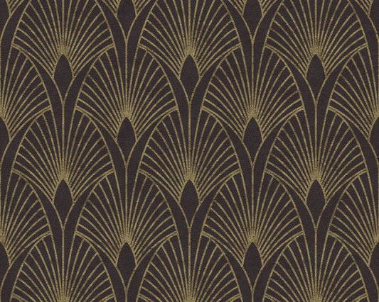 Art Deco Baroque Fans Wallpaper - Black/Gold
