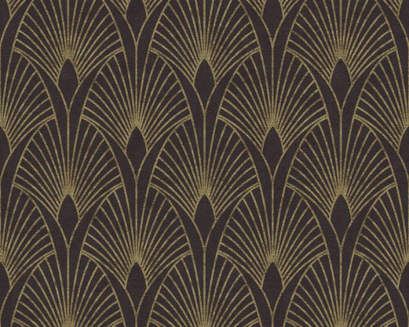 Art Deco Baroque Fans Wallpaper - Black/Gold