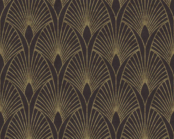 Sample - Art deco baroque fans wallpaper - Black/Gold