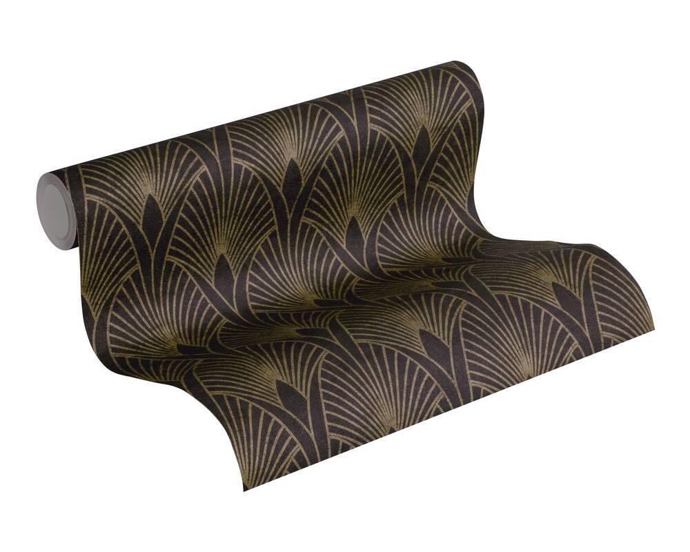 Art Deco Baroque Fans Wallpaper - Black/Gold