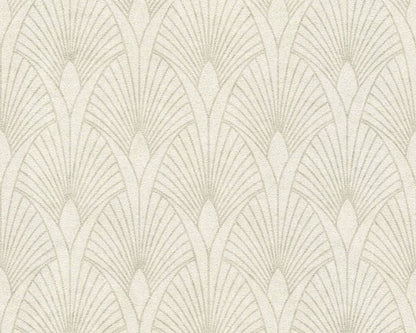 Art Deco Baroque Fans Wallpaper - Cream/Metallic -Last 2 Rolls
