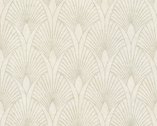 Art Deco Baroque Fans Wallpaper - Cream/Metallic -Last 2 Rolls