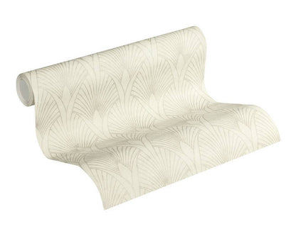Art Deco Baroque Fans Wallpaper - Cream/Metallic -Last 2 Rolls