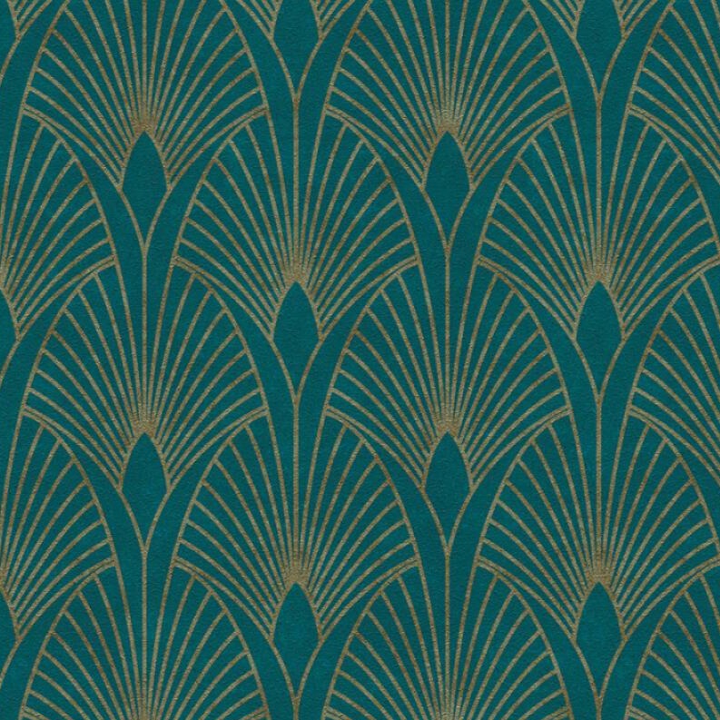 Art Deco Baroque Fans Non Woven Wallpaper- Turquoise