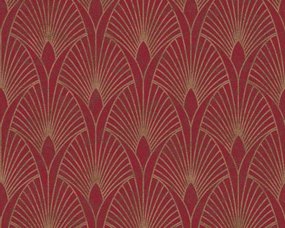 Art Deco Baroque Fans Wallpaper - Red/Gold