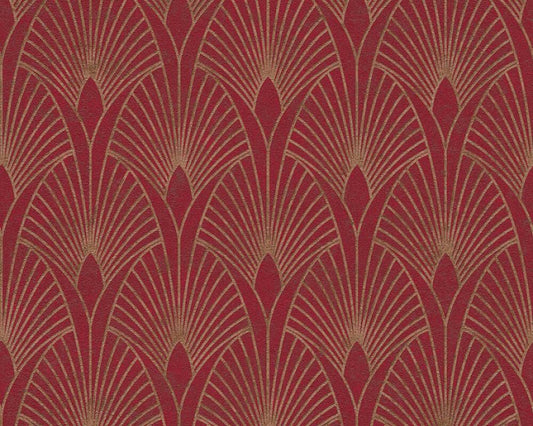Art Deco Baroque Fans Wallpaper - Red/Gold