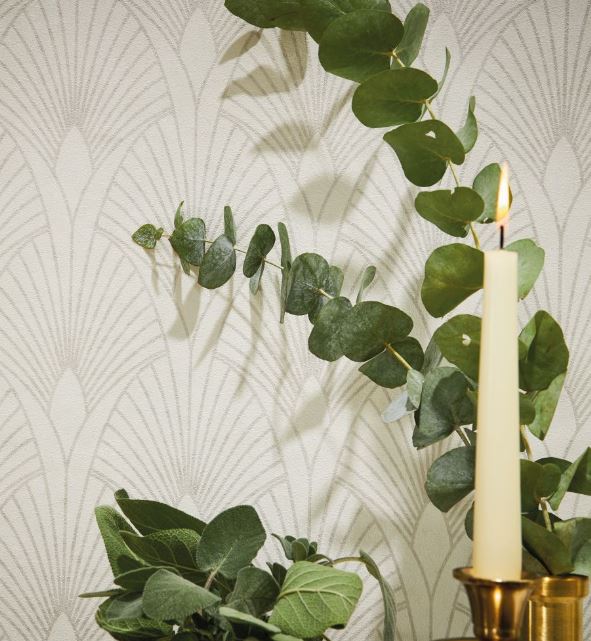 Art Deco Baroque Fans Wallpaper - Cream/Metallic -Last 2 Rolls