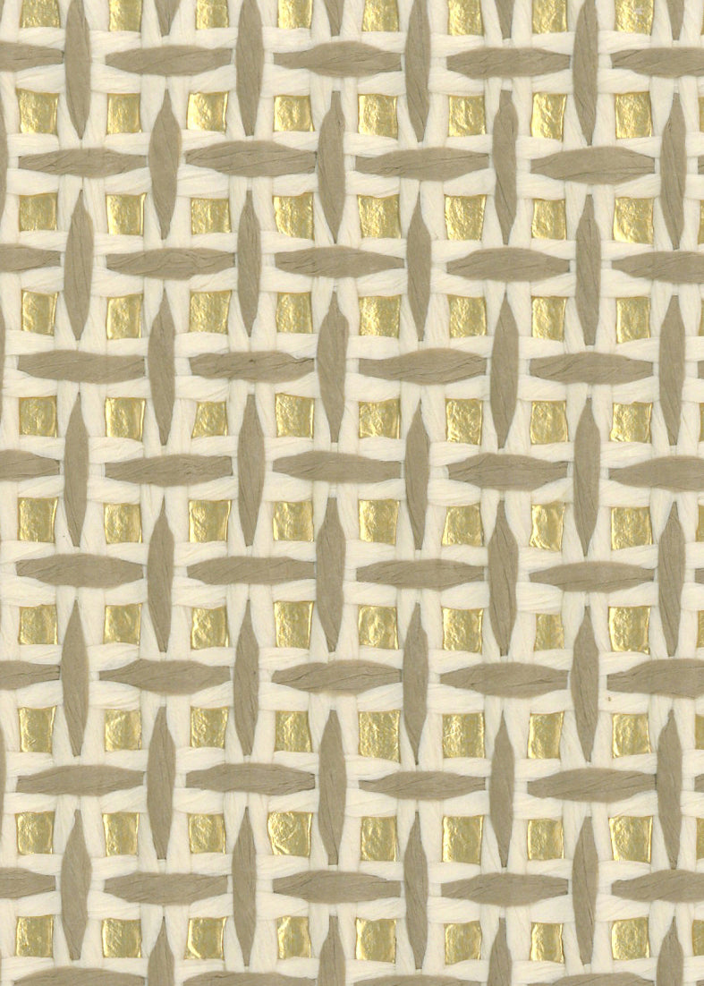 Basket Weave Grass cloth Wallpaper - Beige & Gold