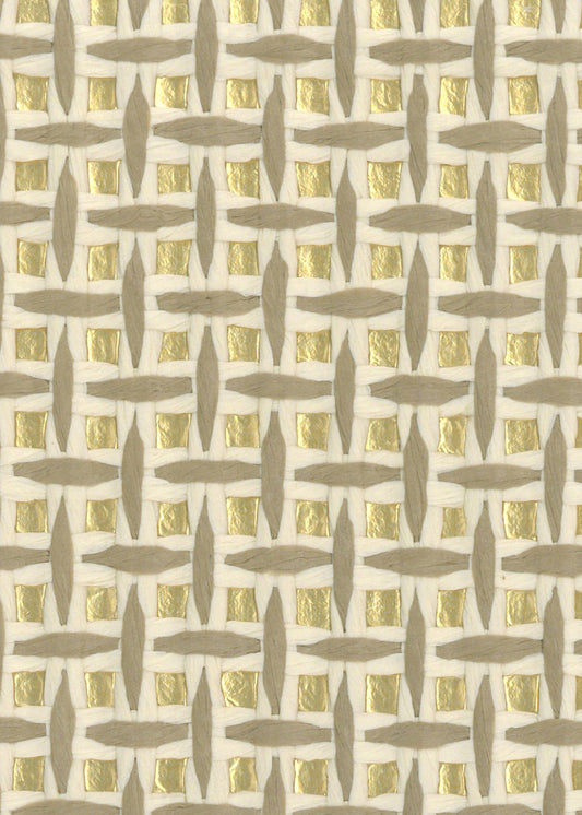 Basket Weave Grass cloth Wallpaper - Beige & Gold