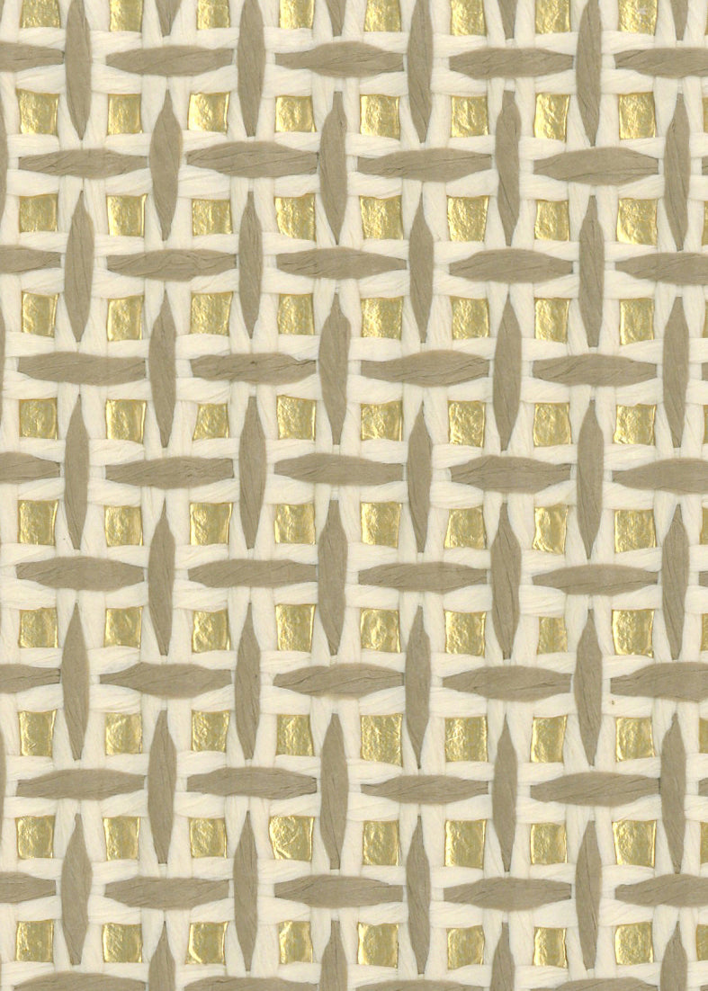 Sample - Basket Weave Grass cloth Wallpaper - Beige & Gold