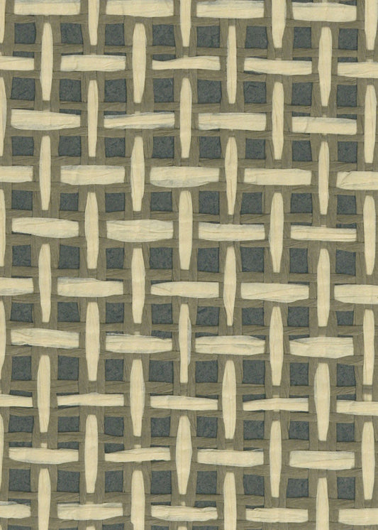 Basket Weave Grass cloth Wallpaper - Beige & Grassgreen
