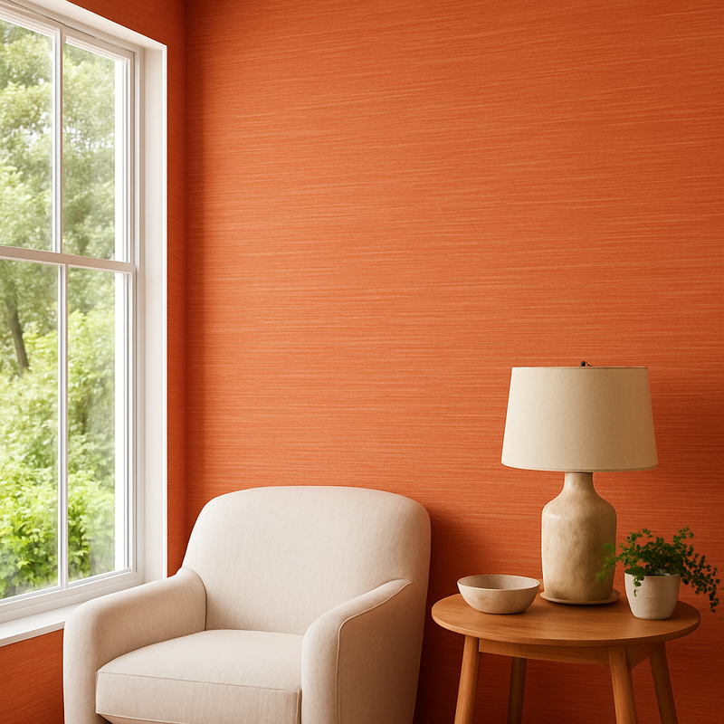 Wara Faux Grasscloth Wallpaper - Discontinuing - Orange Brique Moyen - 77 Left