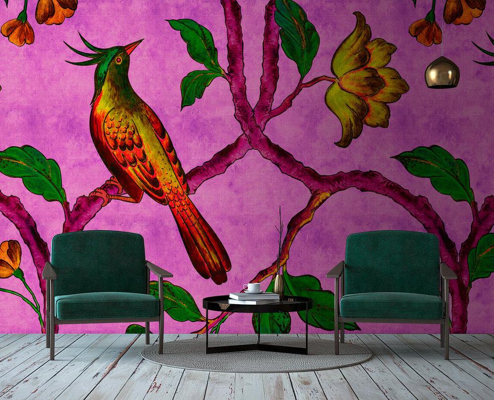 Adarna Bird - Magenta - Custom Sized Wallpaper Mural (per m2)