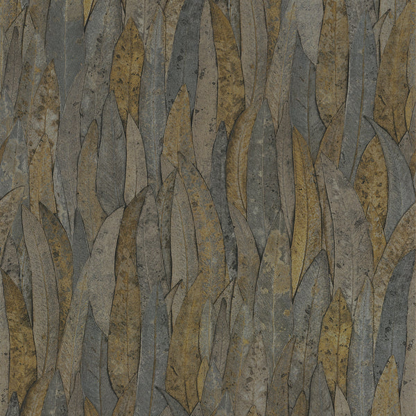 Sample - Neluwa Textured Leaves Wallpaper - Black
