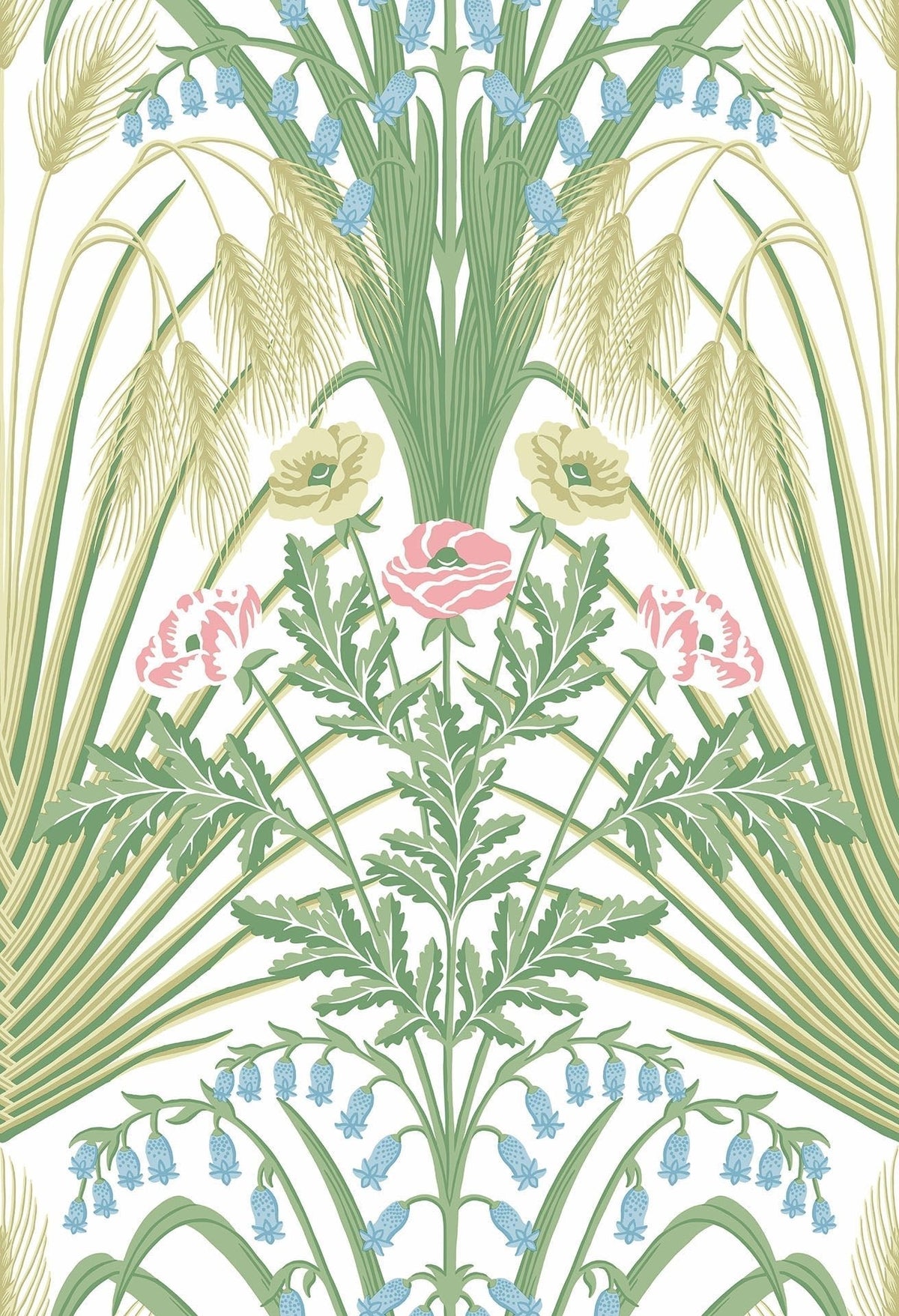 Sample - Bluebell Wallpaper - Spring Green/Cerulean Sky
