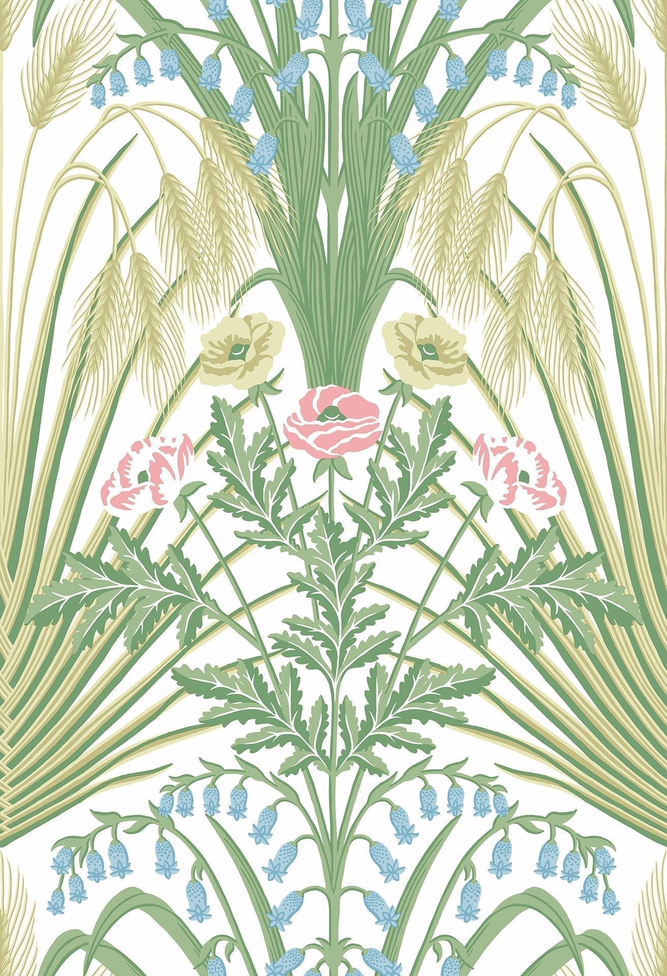 Sample - Bluebell Wallpaper - Spring Green/Cerulean Sky