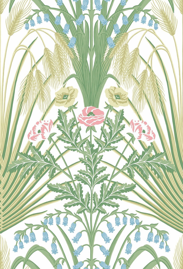 Sample - Bluebell Wallpaper - Spring Green/Cerulean Sky