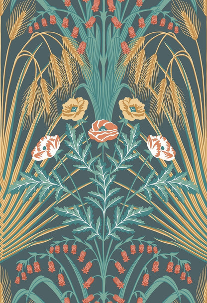 Bluebell Wallpaper - Teal/Gold/Coral