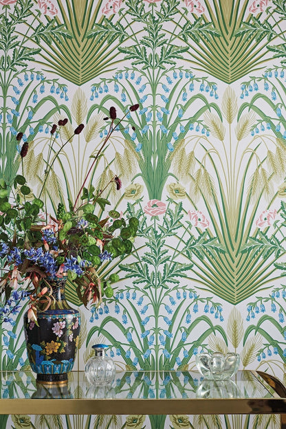 Bluebell Wallpaper - Spring Green/Cerulean Sky