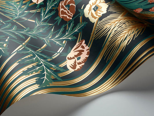 Bluebell Wallpaper - Teal/Gold/Coral