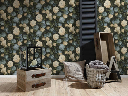 Oil Painting Bouquet Floral Wallpaper - Blue & Cream - Discontinuing